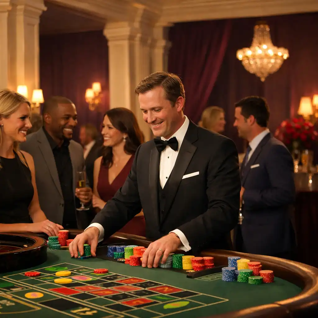Hosted play-money tables with professional event crew