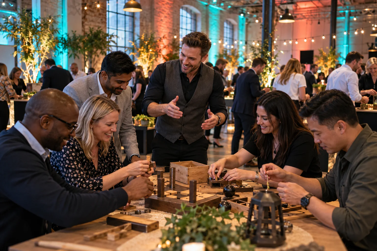 Colleagues taking part in a hosted team challenge